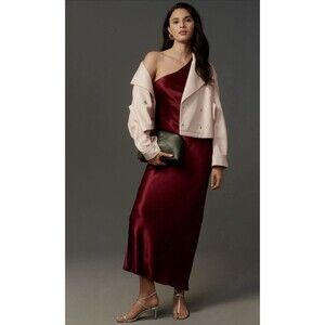 Anthropologie Avec Les Filles Crop Peacoat Pink Faux Leather Preppy Large NWT